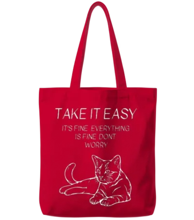 Take It Easy Cat Chill Vibes Only Tote Bags - Red