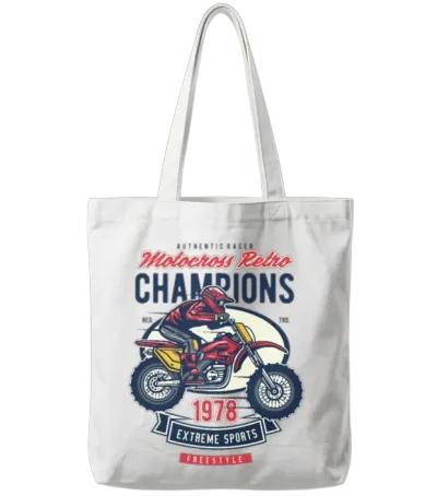 Motocross Retro Classic Motorcycle Tote Bags - White