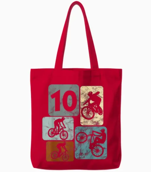 10 Jahre Jungs Radfahrer 10. Geburtstag Fahrrad Mountainbike Tote Bags - Red