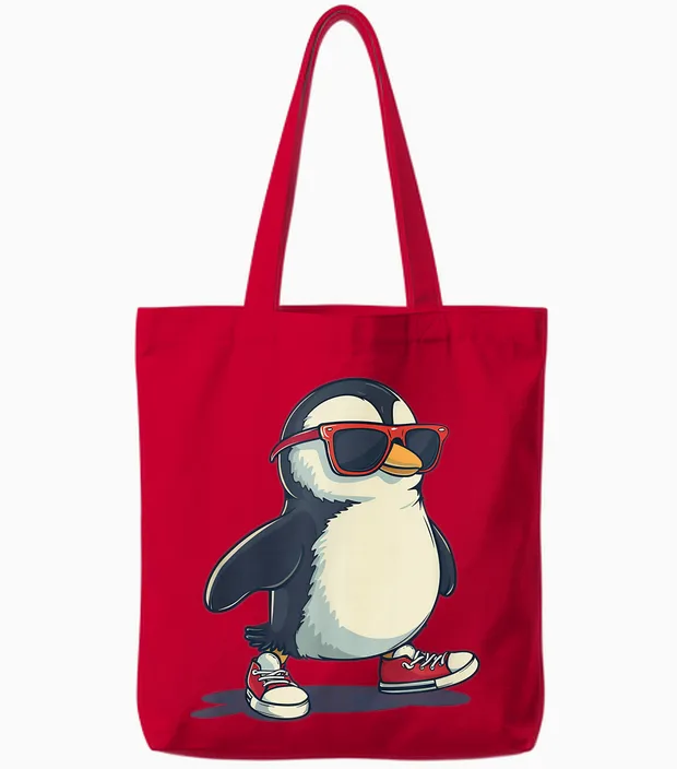 Lustiger Pinguin Mit Coolen Schuhen Und Sonnenbrille Tote Bags in Red