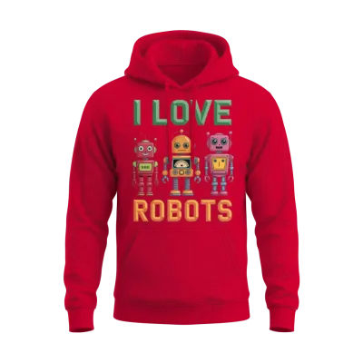Retro Robots Unisex Hoodie - Red
