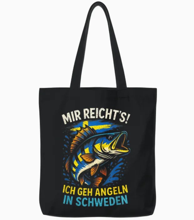 Mir Reicht's! Ich Geh Angeln in Schweden Tote Bags in Black
