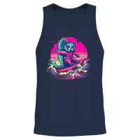 Retro Surfing Cat — Lovers Gift Unisex Tank Top - Navy – 2