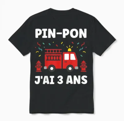 Enfant Humour Enfant Camion Pompier 3 Ans Garçon Anniversaire 3 Ans Unisex T-Shirt - Black