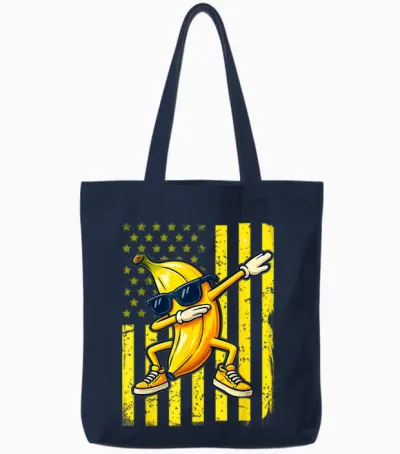 Graphic Banana Retro American Flag Dabbing Banana Lover Tote Bags - Navy