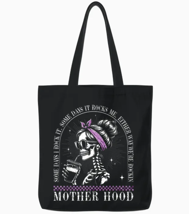 Motherhood Retro Skeleton Some Days I Rock It Vintage T-Shirt, Black, S Tote Bags in Black