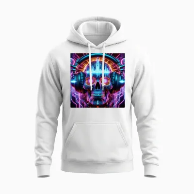 Futuristic Dj Skull Unisex Hoodie - White