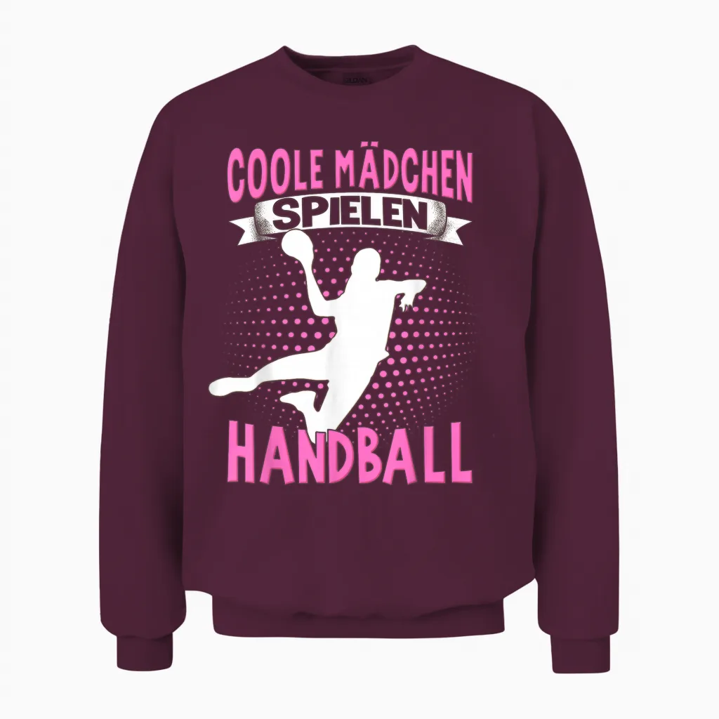Handballer Women's Children's Cool Girls Playing Handball T-Shirt, Black Unisex Sweatshirt in Maroon