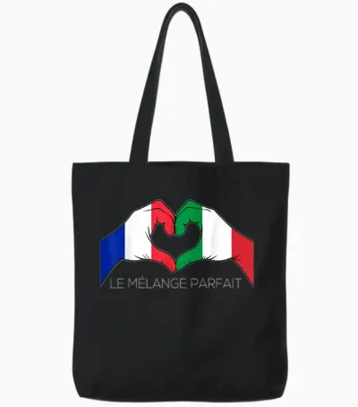 France and Italy French-Italian Le Mélange Parfait Coeur T-Shirt, Black, S Tote Bags - Black