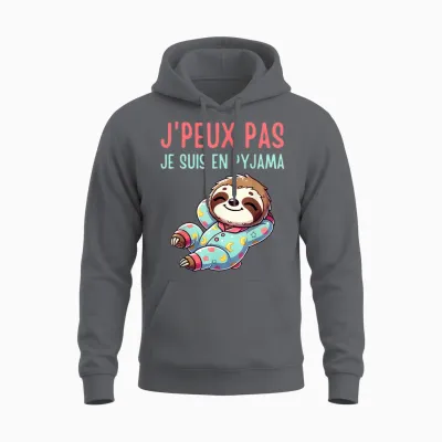 J'peux Pas Je Suis En Pyjama Funny Gift with Sloth T-Shirt, Black, S Unisex Hoodie - Charcoal
