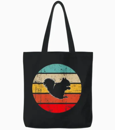 Squirrel Retro Tote Bags - Black