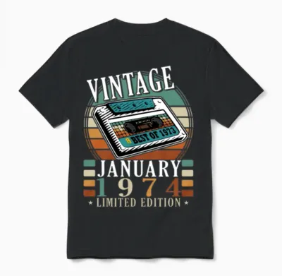 January 1974 Vintage Birthday Present Unisex T-Shirt - Black