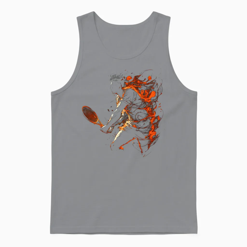 Tennis Player Retro Tennis Vintage Flames Unisex Tank Top in Sport Grey