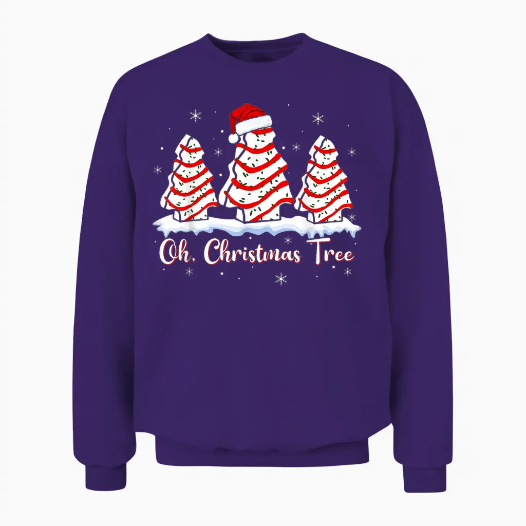 Groovy Oh Christmas Tree Cakes Debbie Beckey Jen Cake Lovers Unisex Sweatshirt in Purple