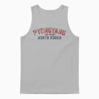 Pyongyang, North Korea, Retro Vintage Unisex Tank Top in Ash - 1