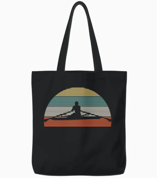 Rowing Rower Vintage Tote Bags in Black