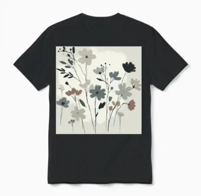 Minimal Floral Design Unisex T-Shirt - Black