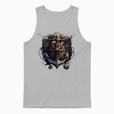 Anchor and Compass from Sailing Ship Maritime Sea Captain T-Shirt, Black Unisex Tank Top - Ash