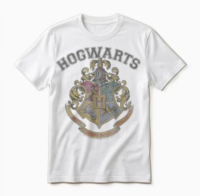 Harry Potter Hogwarts Vintage Crest Short Sleeve Unisex T-Shirt in White