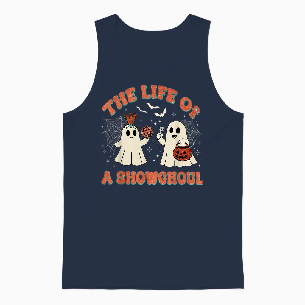 The Life of a Showghoul Retro Halloween Show Ghosts Girl Unisex Tank Top in Navy