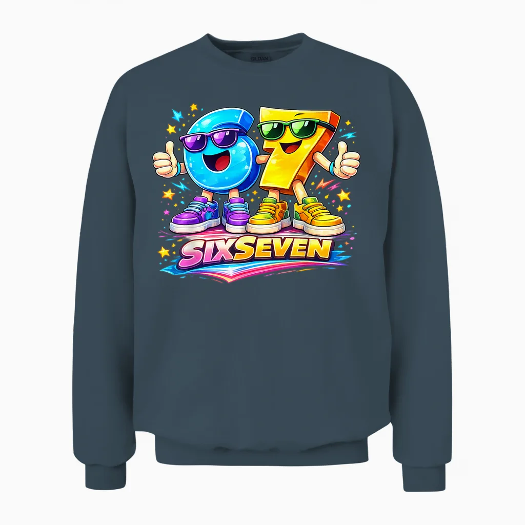 Six Seven 67 Meme Lustiges Zahlen Design Für Kinder Teenager Unisex Sweatshirt in Dark Heather