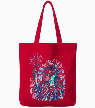 Statue of Liberty Blowing Bubble Women Patriotic 4th of July Tote Bags - Red