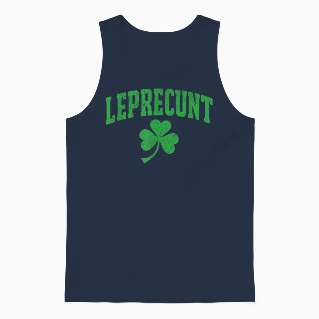 Leprecunt St Patricks Day Women's Leprecunt Irish Shamrock Unisex Tank Top in Navy