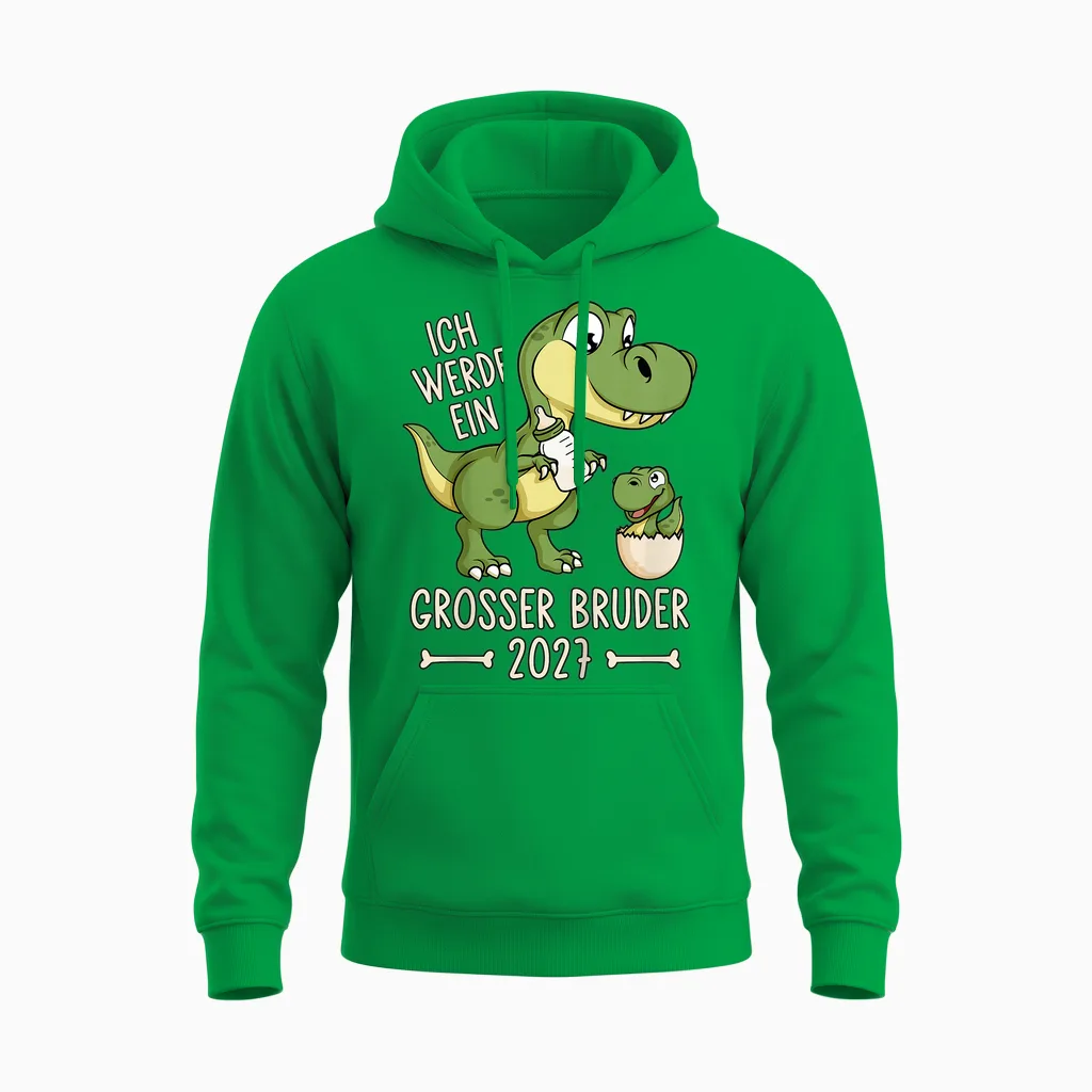 Kinder Geschwister Baby Dino Ich Werde Ein Großer Bruder 2027 Unisex Hoodie in Irish Green