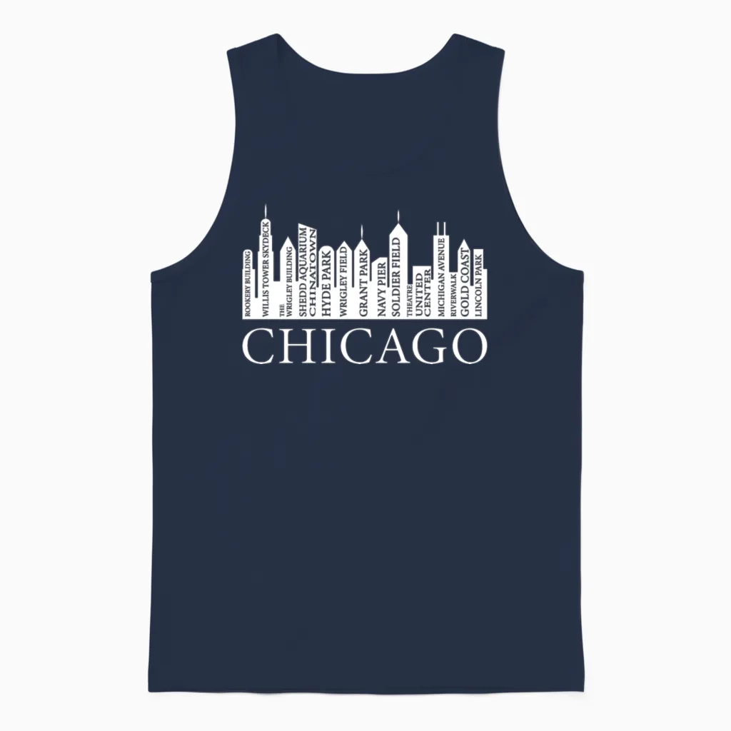 Chicago Buildings Unisex Tank Top in Navy