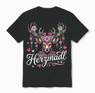 Passend Für Oktoberfest T-Shirt Damen Trachtenshirt Herzmadl Unisex T-Shirt - Black