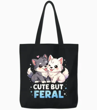 Adorable Loup Kawaii Anime, Fête Amusante De Loups Tote Bags - Black