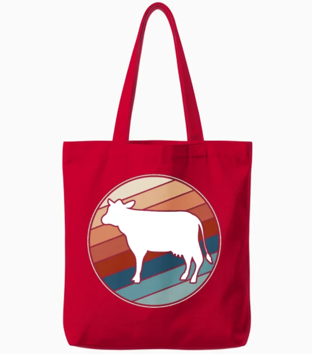 Cow in Retro Style Farm & Country Tote Bags - Red