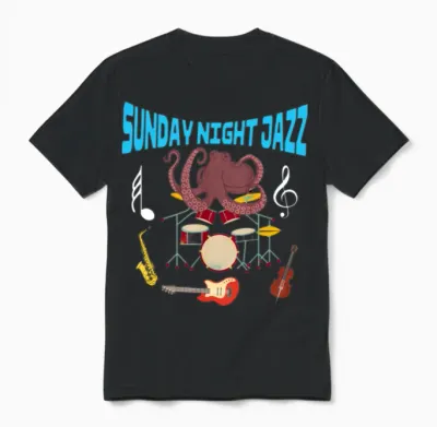 Funny Octopus Sunday Night Jazz Unisex T-Shirt - Black