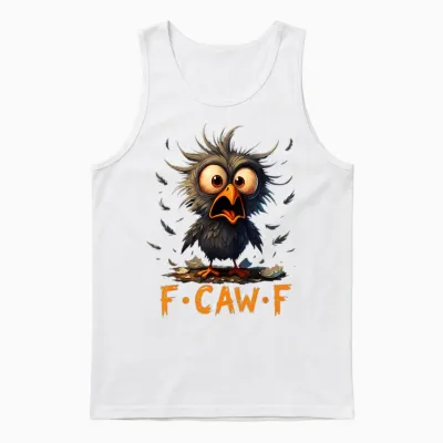 Funny F-Caw-F Black Crow Fcawf Humor Quote Bird Meme Unisex Tank Top - White