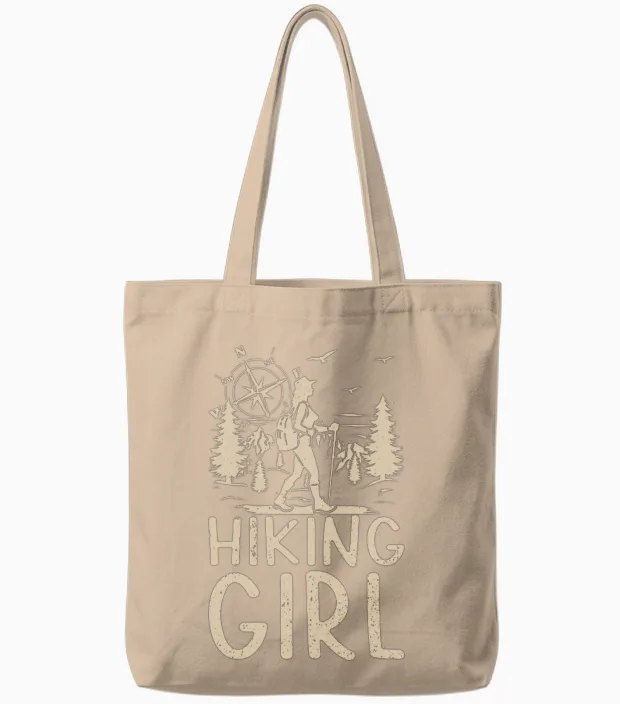 Mountain Hiking Girl Hiking Girl Tote Bags in Natural