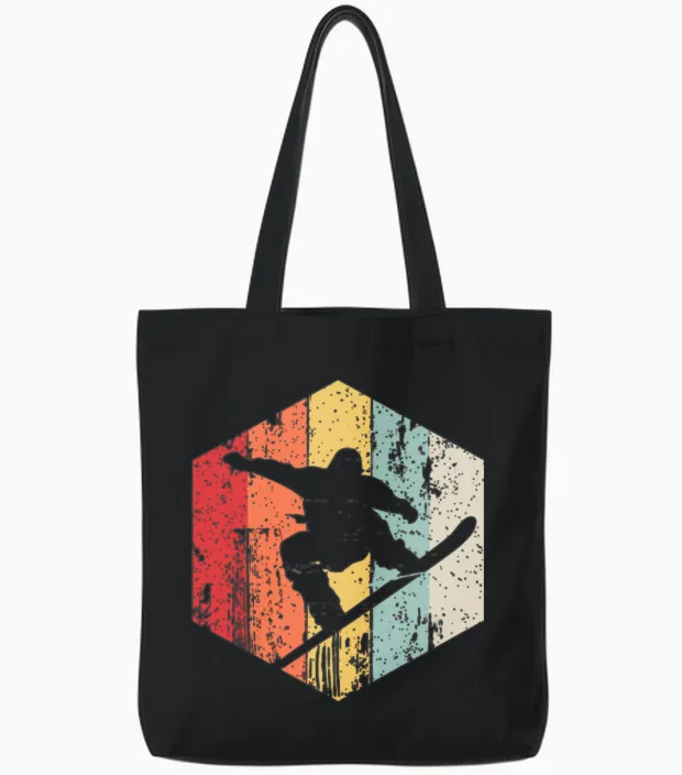 Snowboarding Retro Style Snowboarder Tote Bags - Black