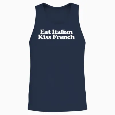 Eat Italian Kiss French Y2k Aesthetic Trendy Unisex Tank Top - Navy