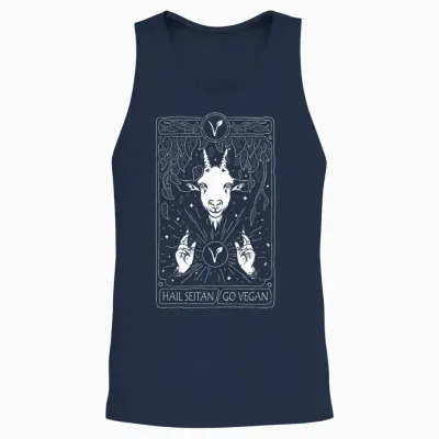 Hail Seitan Go Vegan Funny Tarot Card Design for Vegan T-Shirt, Black Unisex Tank Top - Navy