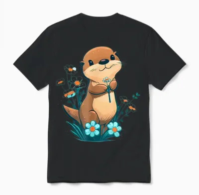 Baby Otter Blumen – Otter Unisex T-Shirt - Black