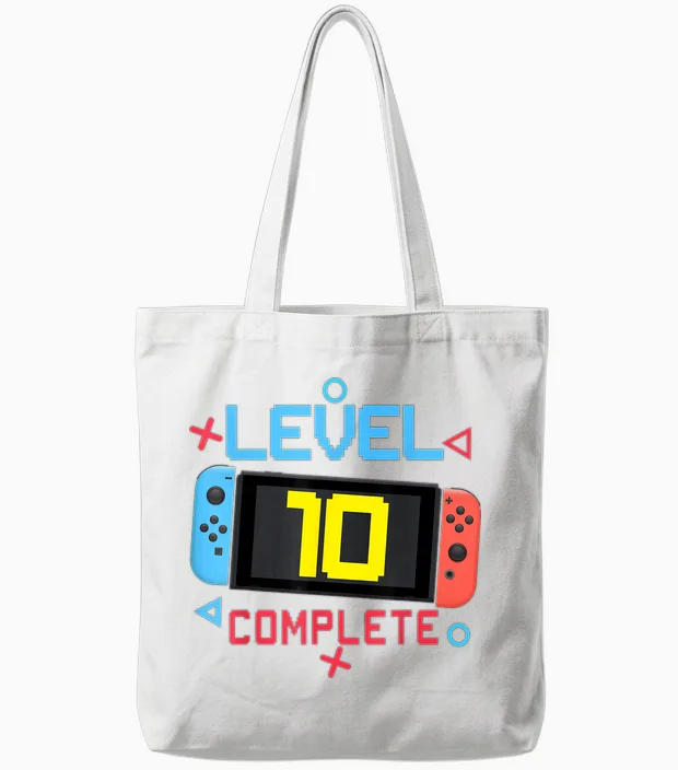 Level 10 Complete Boy 10 Years Old Bday 10th Birthday Gifts T-Shirt, Black Tote Bags in White