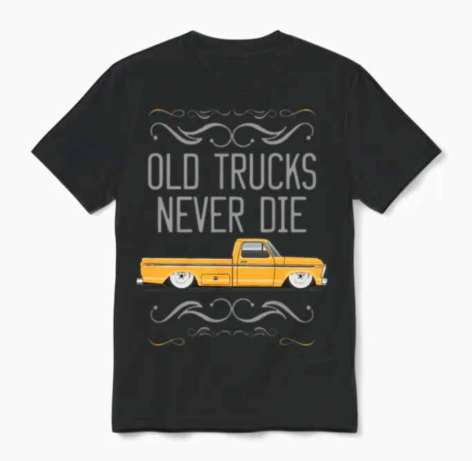 Old Trucks Chrome Yellow Unisex T-Shirt in Black