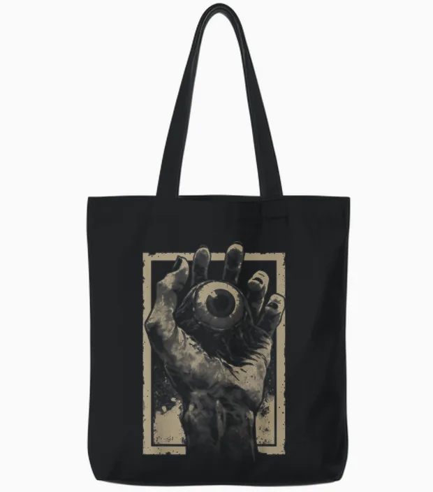 Scary Horror Hand Eye Weirdcore Gothic Occult Trippy T-Shirt, Black, S Tote Bags in Black