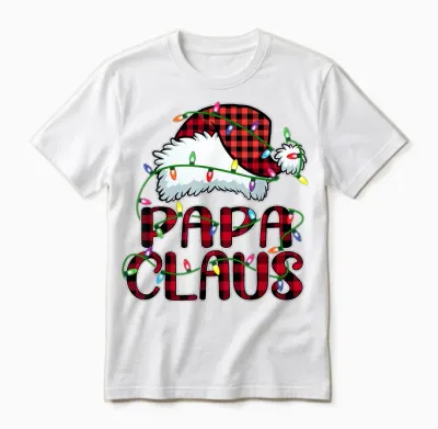 Papa Claus Shirt Christmas Lights Pajama Family Matching Unisex T-Shirt - White