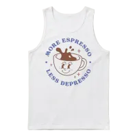 More Espresso Less Depresso — Coffee Unisex Tank Top - White – 1