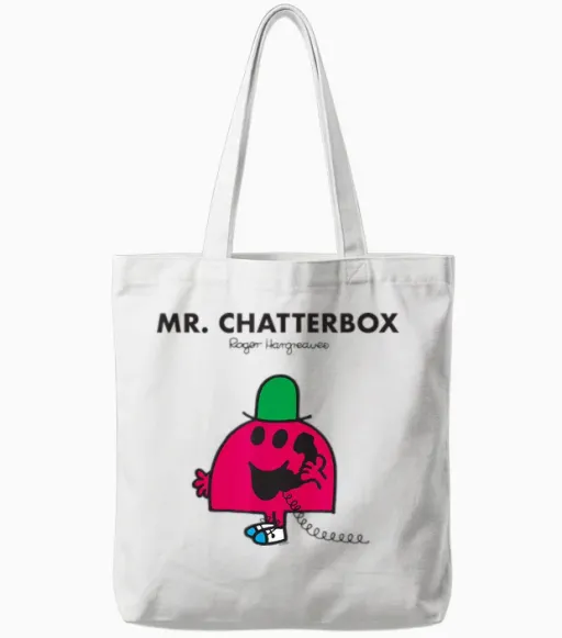 Mr. Men Mr. Chatterbox Tote Bags in White