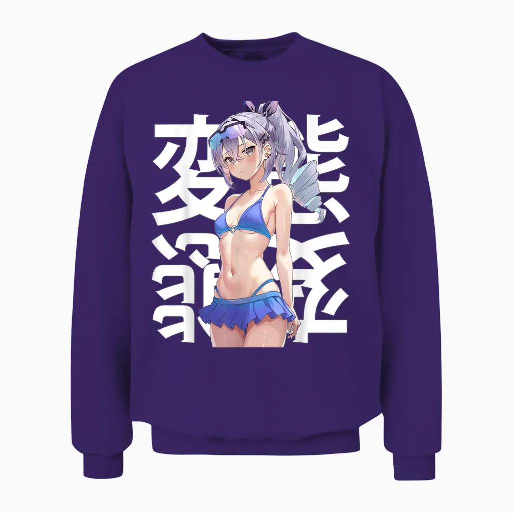 Anime Japonais Mignon Manga Kawaii Waifu Otaku Unisex Sweatshirt in Purple