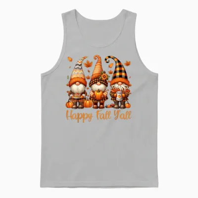 Happy Fall Y'all Gnome Pumpkin Autumn Thanksgiving Men Women Unisex Tank Top - Ash