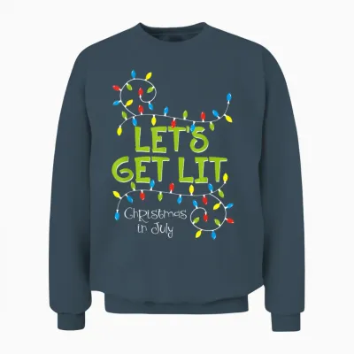 Funny Let's Get Lit Christmas in July Shirt Summer Lights Unisex Sweatshirt - Dark Heather