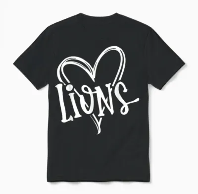 Lions School Sports Fan Team Spirit Heart Design Unisex T-Shirt - Black