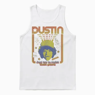 Stranger Things Dustin Floating Head Resist the Pearls Star Unisex Tank Top - White